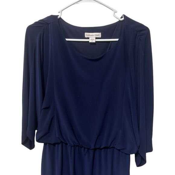 Coldwater Creek Dolman Sleeve Ruched Tie Waist Blouson Dress Navy Blue Size 10 - Picture 11 of 14